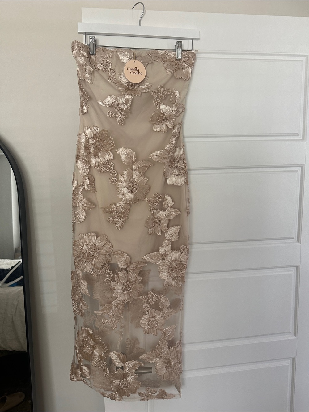 Camila Coelho Champagne Floral Embroidered Strapless Dress (NWT!)